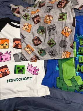 3 Minecraft Kids Short Sleeve Tee bundle-Gray, White, Blue - Official Minecraft